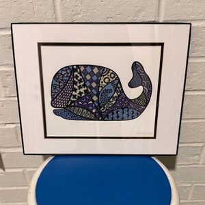 Abstract Whale Art Print in Blue and Black in the Zentangle style by J C Guess